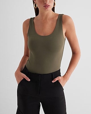 Bodycon High Compression Scoop Neck Bodysuit Green Women's L