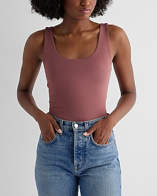 Bodycon High Compression Scoop Neck Bodysuit Purple Women's M