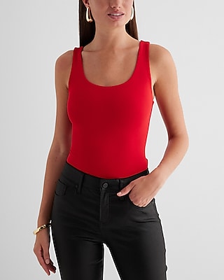 Bodycon High Compression Scoop Neck Bodysuit Red Women's S