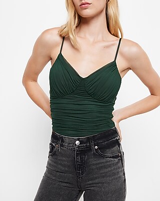 Bodycon Mesh Cami Thong Bodysuit With Removable Cups