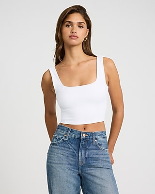 Bodycon High Compression Square Neck Crop Top White Women's M