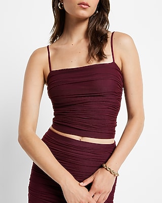 Bodycon Mesh Crop Top With Removable Cups Purple Women's XS