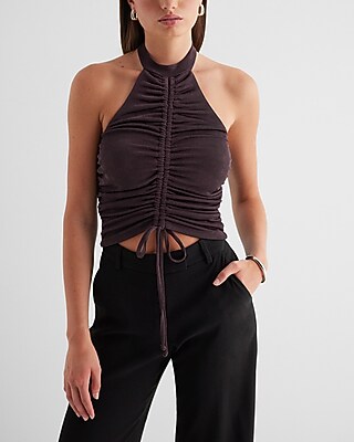 Fitted Halter Neck Ruched Tank Brown Women's S