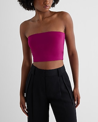 Bodycon High Compression Crop Tube Top Pink Women's L