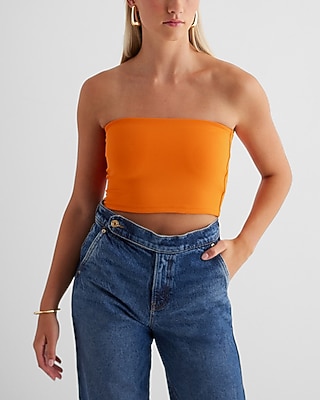 Bodycon High Compression Crop Tube Top Orange Women's XL