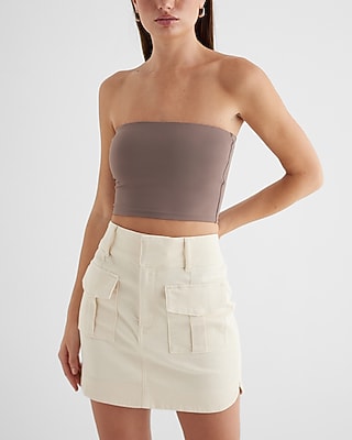 Bodycon High Compression Crop Tube Top Brown Women's XS