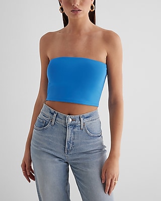 Bodycon High Compression Crop Tube Top Blue Women's S