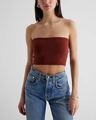 Bodycon High Compression Crop Tube Top Brown Women's XS