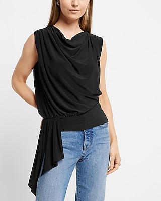 Matte Jersey Cowl Neck Draped Tank