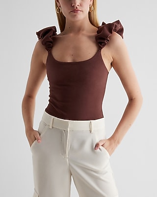 Scoop Neck Puff Strap Thong Bodysuit