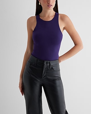 Bodycon Compression High Neck Bodysuit Purple Women's L