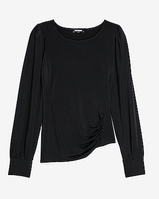 Image of Asymmetrical Ruched Side Top Black Women's XXS