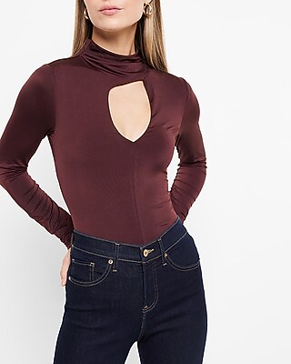 Bodycon Compression Silky Mock Neck Cutout Thong Bodysuit