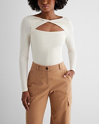 Bodycon Compression Long Sleeve Twist Front Cutout Top