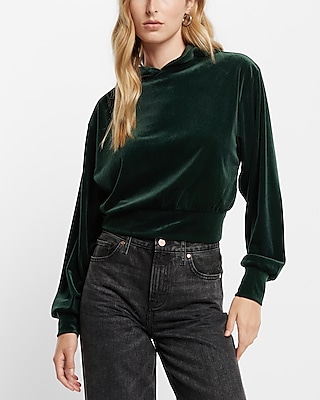 Velvet Banded Bottom Hoodie Green Women's M