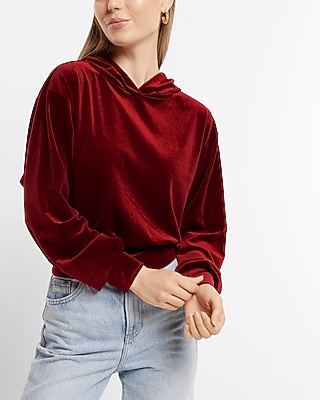 Velvet Banded Bottom Hoodie Red Women's XS