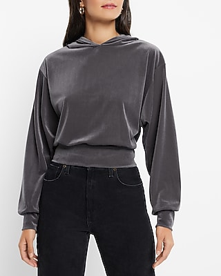 Velvet Banded Bottom Hoodie Gray Women's XS