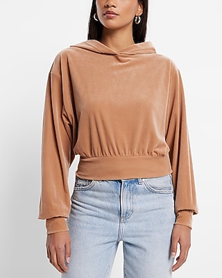 Velvet Banded Bottom Hoodie Brown Women's M