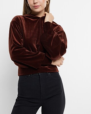 Velvet Banded Bottom Hoodie Brown Women's XS