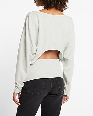 Crew Neck Back Cutout Sweatshirt Gray Women's XS