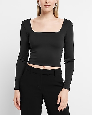 Bodycon High Compression Square Neck Long Sleeve Crop Top
