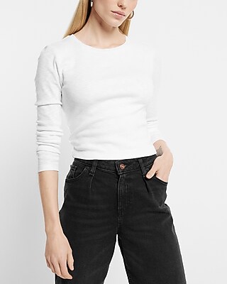 Fitted Crew Neck Long Sleeve Crop Top