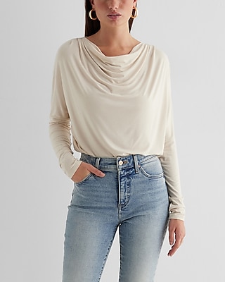 Supersoft Draped Cowl Neck Long Sleeve Tee Neutral Women's XS