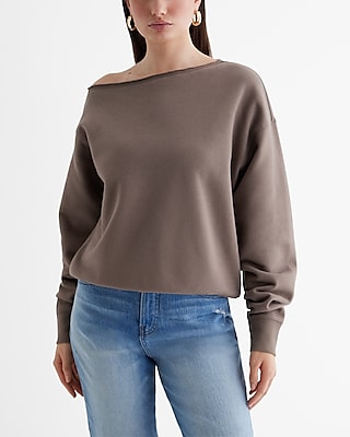 Relaxed Off The Shoulder Fleece Sweatshirt Brown Women's L