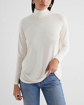 Supersoft Relaxed Turtleneck Long Sleeve Tunic Tee White Women's XS