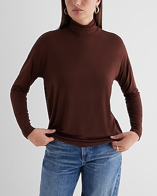 Supersoft Relaxed Turtleneck Long Sleeve Tunic Tee Brown Women's M