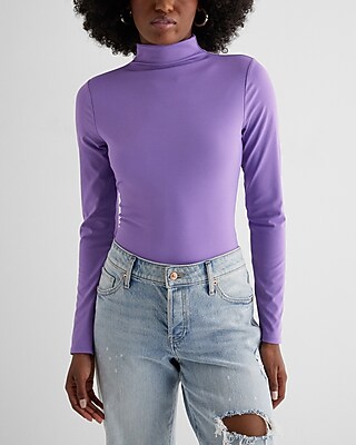 Bodycon High Compression Mock Neck Long Sleeve Bodysuit Purple Women's S