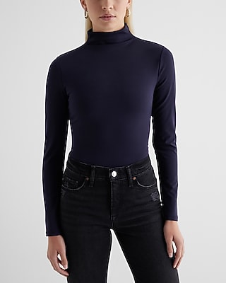 Bodycon High Compression Mock Neck Long Sleeve Bodysuit Blue Women's M