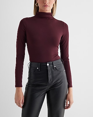 Bodycon High Compression Mock Neck Long Sleeve Bodysuit Red Women's XS