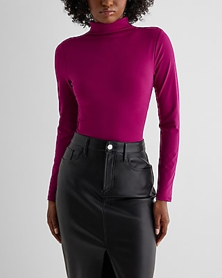 Bodycon High Compression Mock Neck Long Sleeve Bodysuit Pink Women's XL