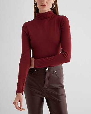 Bodycon High Compression Mock Neck Long Sleeve Bodysuit Brown Women's L