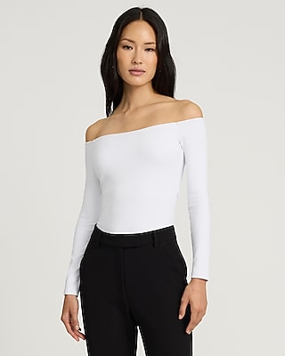 Bodycon High Compression Off The Shoulder Bodysuit White Women's XL
