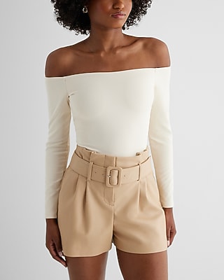 Bodycon High Compression Off The Shoulder Bodysuit White Women's L