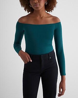 Bodycon High Compression Off The Shoulder Bodysuit Green Women's XL