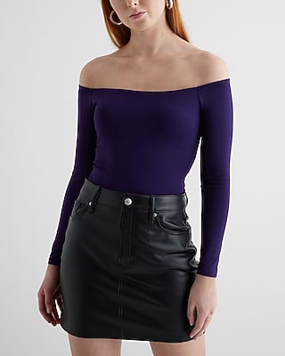 Bodycon High Compression Off The Shoulder Bodysuit Purple Women's XL