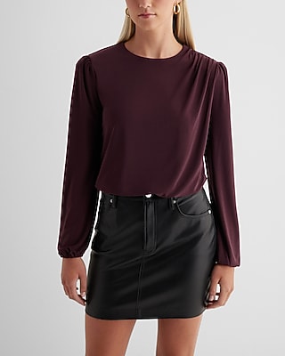 Skimming Crew Neck Puff Sleeve Bodysuit Red Women's XL