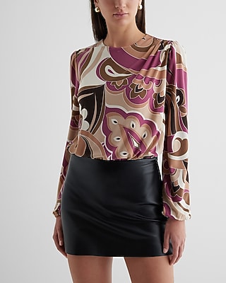 Skimming Printed Crew Neck Puff Sleeve Bodysuit