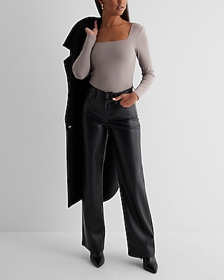 Bodycon High Compression Square Neck Long Sleeve Tee Gray Women's L