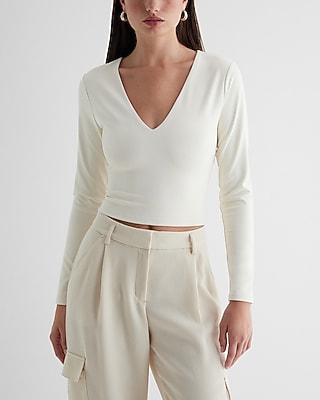 Bodycon High Compression V-Neck Long Sleeve Crop Top