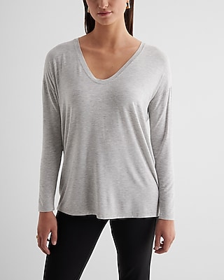Supersoft Relaxed V-Neck Long Sleeve Tee Gray Women's XS