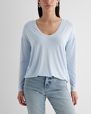 Supersoft Relaxed V-Neck Long Sleeve Tee Blue Women's S