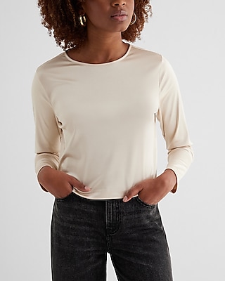 Skimming Satin Crew Neck Long Sleeve Tee