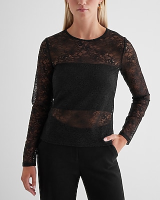 Fitted Lace Crew Neck Long Sleeve Tee