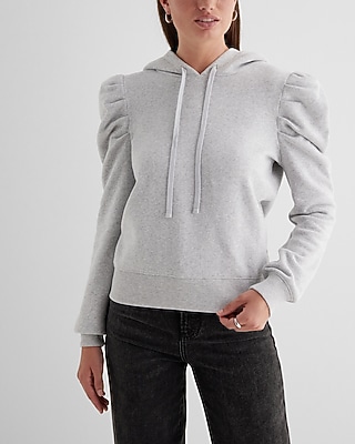 Skimming Puff Sleeve Fleece Hoodie Gray Women's L