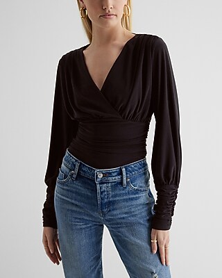 Surplice V-Neck Ruched Bodysuit