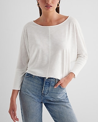 Skimming Crew Neck Dolman Sleeve Tee White Women's XL